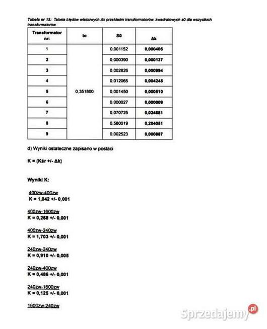 Badanie właściwości transformatora i jego sprawności