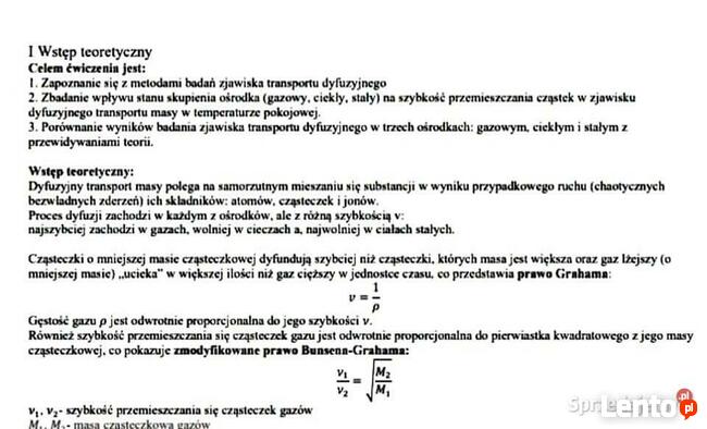 Badanie zjawiska transportu dyfuzyjnego - Sprawozdanie