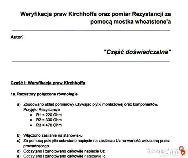 Pomiar Rezystancji za﻿ pomocą mostka wheatstona Sprawozdanie