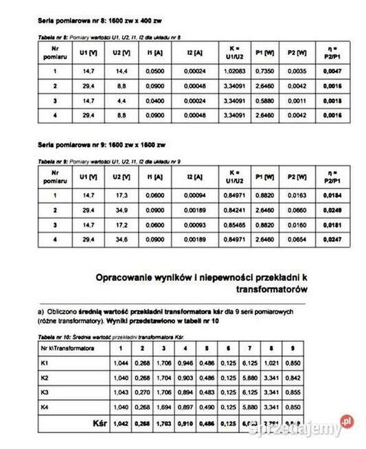Badanie właściwości transformatora i jego sprawności