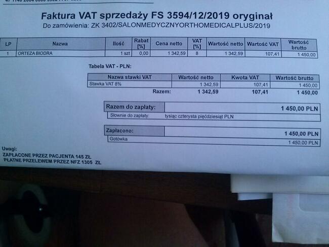 Sprzedam orteze biodrowa prawą NOWA. Rozmiar na zdjęciu.