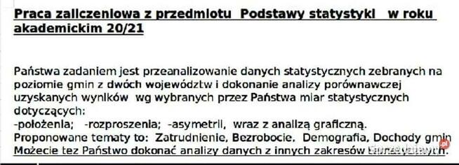 Podstawy statystyki - Praca zaliczeniowa Excel. Studia