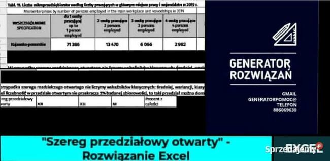 Szereg przedziałowy otwarty, Miary pozycyjne Excel.