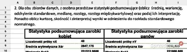 Statystyka Zestaw 4 Rozwiązań Excel. poziom - Studia
