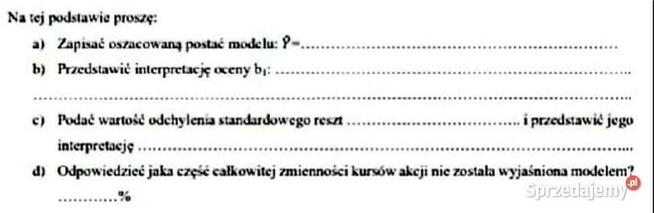 Postać liniowa modelu ekonometrycznego, - Excel.