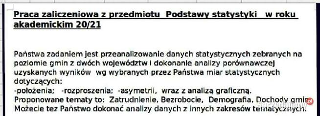 Podstawy statystyki 20/21 - Praca zaliczeniowa Excel.