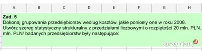 Grupowanie Statystyczne - Zestaw 5 Rozwiązań Excel.