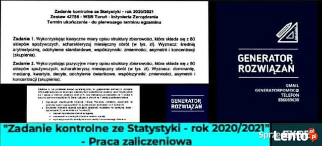 Zadanie kontrolne ze Statystyki - rok 2020/2021 - Excel