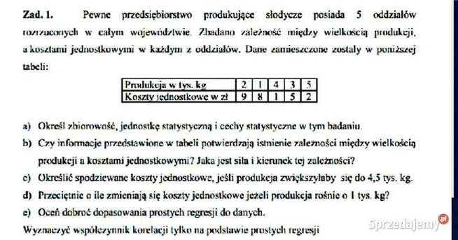 Zależność/Spodziewane koszty / Dobroć / Dopasowanie Excel.