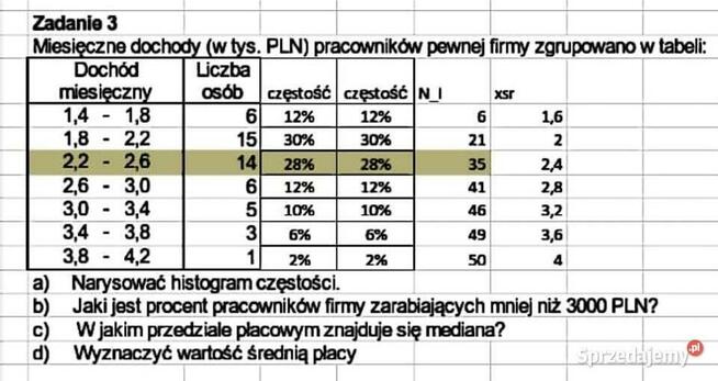 Statystyka - Zestaw 5 rozwiązań Excel. poziom - Studia
