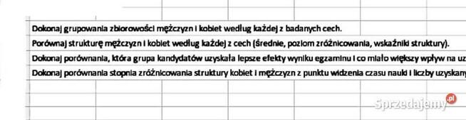 Porównanie grup statystycznych Rozwiązanie zadania Excel.