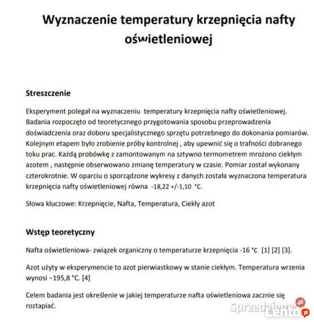 Wyznaczenie temperatury krzepnięcia nafty oświetleniowej