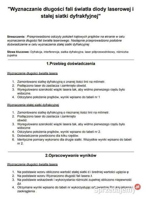 Wyznaczanie długości fali światła diody laserowej i stałej