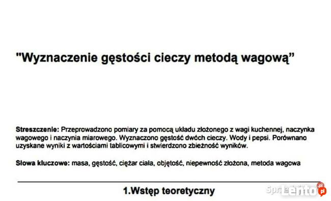 Wyznaczenie gęstości cieczy metodą wagową