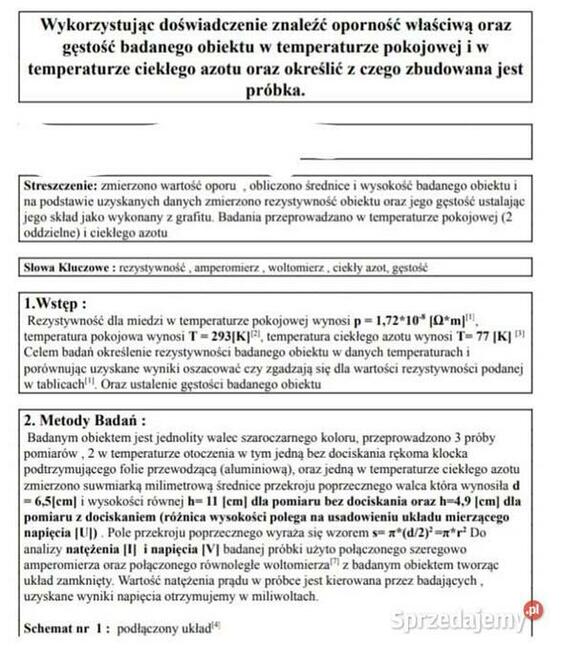 Wyznaczanie oporność właściwą oraz gęstość badanego obiektu