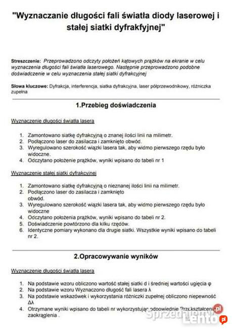 Wyznaczanie długości fali światła diody laserowej stałej