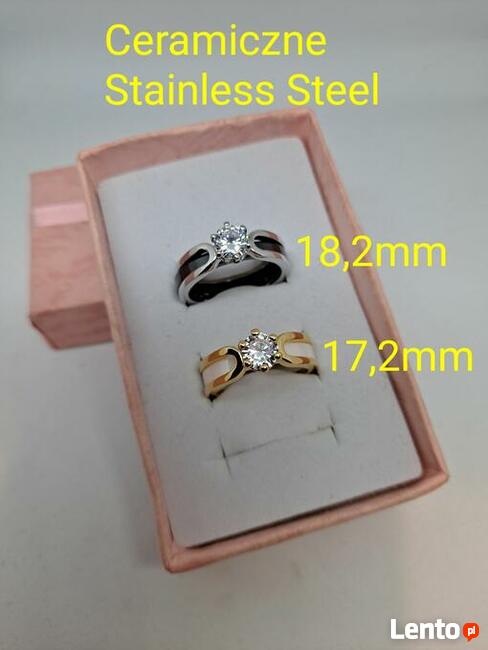 Obrączka ceramiczna łańcuszek kolczyki biała różowa czarna