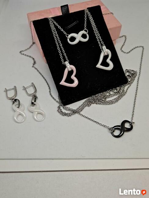 Obrączka ceramiczna łańcuszek kolczyki biała różowa czarna