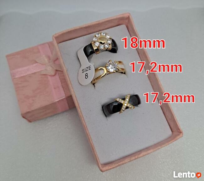 Obrączka ceramiczna łańcuszek kolczyki biała różowa czarna