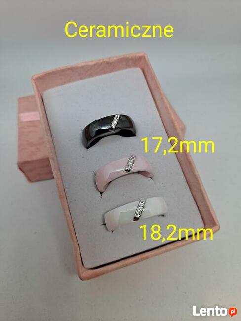 Obrączka ceramiczna łańcuszek kolczyki biała różowa czarna