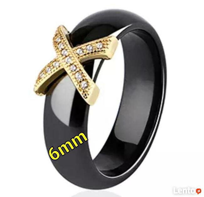 Obrączka ceramiczna łańcuszek kolczyki biała różowa czarna