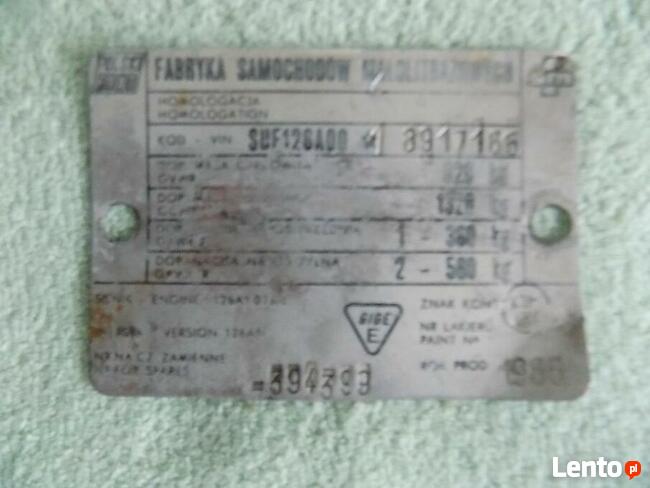 Tabliczki znamionowe FIAT 126p - 1981 i 1986r.