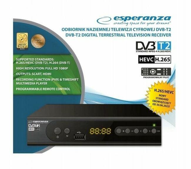 Dekoder Tuner dvb-t2 hevc, Esperanza ev 106 P,Wi-Fi,internet