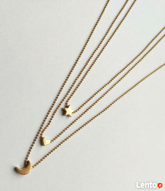 Łańcuszek- potrójny - serce_gwiazda_księżyc kol. złoty – NOW