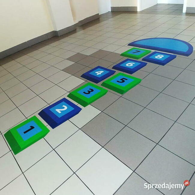 Klasy 3D Niebieskie - naklejka podłogowa, gra korytarzowa