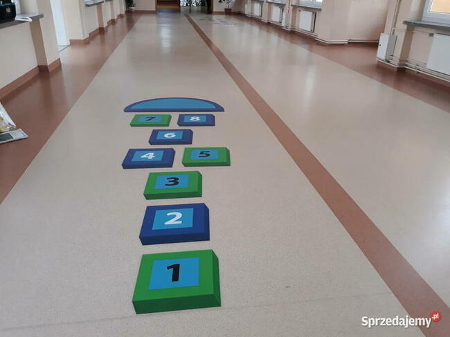 Klasy 3D Niebieskie - naklejka podłogowa, gra korytarzowa