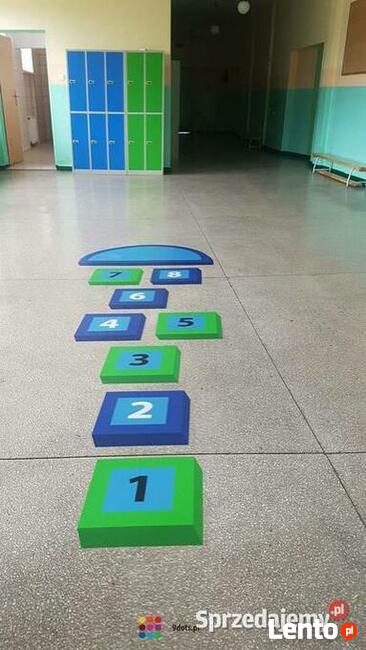 Klasy 3D Niebieskie - naklejka podłogowa, gra korytarzowa