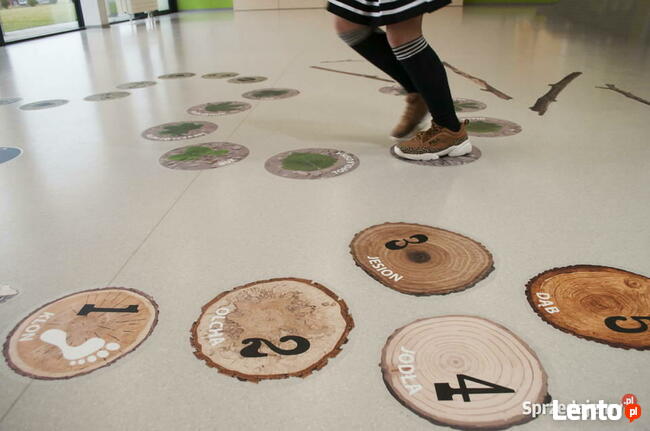 Las - ścieżka edukacyjna-gry korytarzowe, naklejki podłogowe