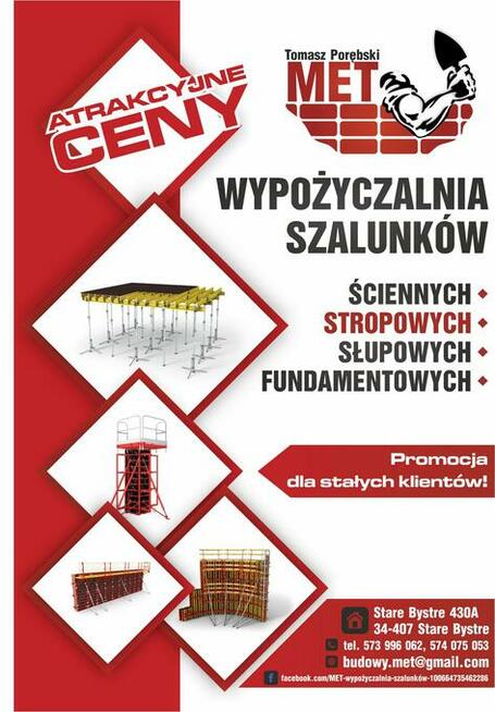 Szalunki ścienne stropowe fundamentowe słupowe - wynajem
