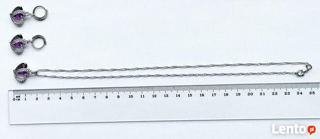 Komplet biżuterii pr.925 Fioletowe Serce - NOWY