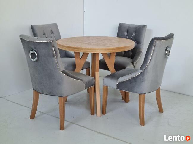 Zestaw stół drewniany Oslo z krzesłami tapicerowanymi Bari