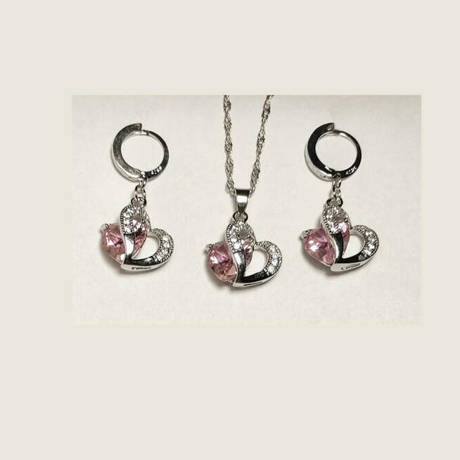Komplet biżuterii pr.925 Różowe Serce - NOWY