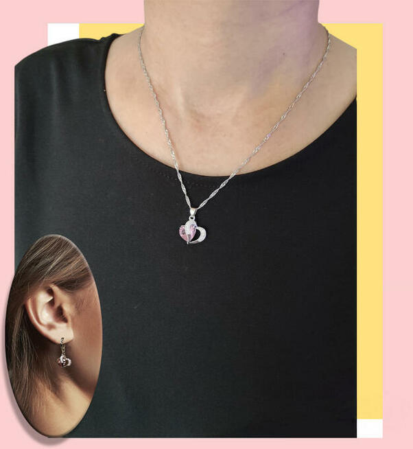 Komplet biżuterii pr.925 Różowe Serce - NOWY