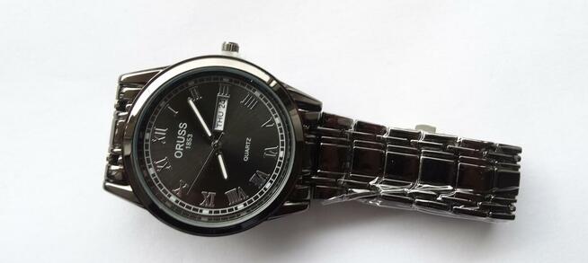 Klasyczny zegarek męski czarna bransoleta datownik