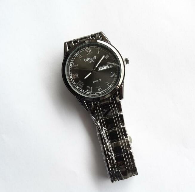 Klasyczny zegarek męski czarna bransoleta datownik