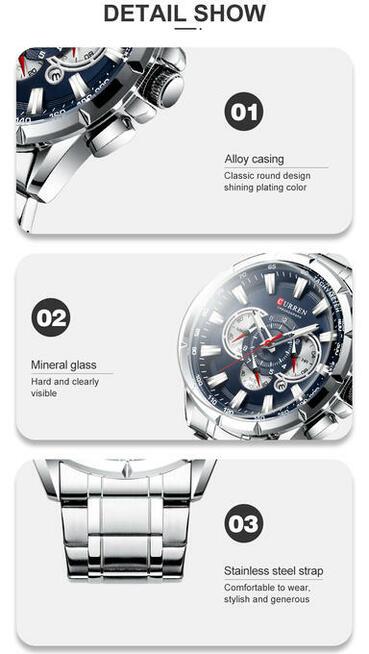 Duży zegarek męski Curren sportowy chronograf datownik box