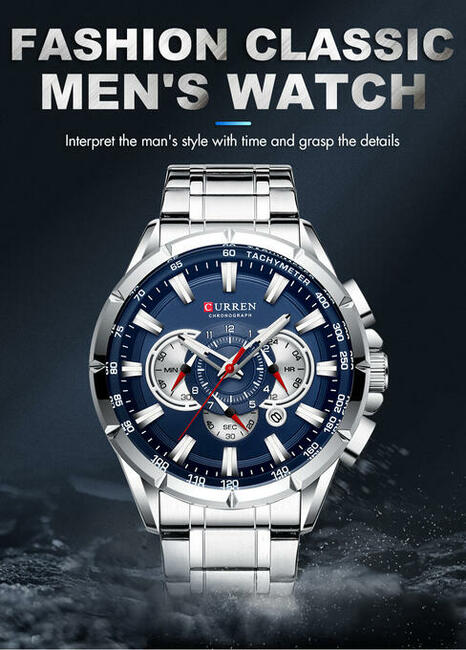 Duży zegarek męski Curren sportowy chronograf datownik box