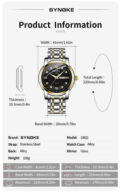 Klasyczny zegarek męski czarna bransoleta datownik