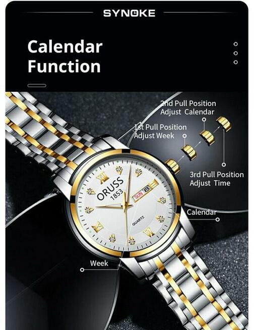 Klasyczny zegarek męski czarna bransoleta datownik