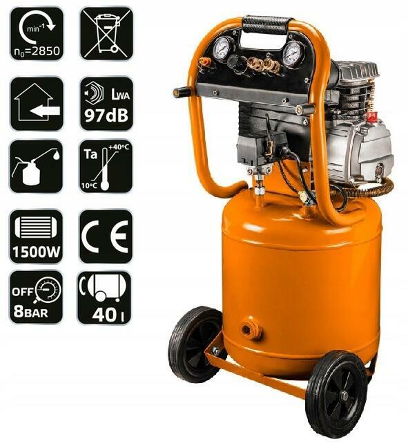 Kompresor Olejowy Pionowy 40l 8BAR /NEO TOOLS/ 1,5kW - 184l/