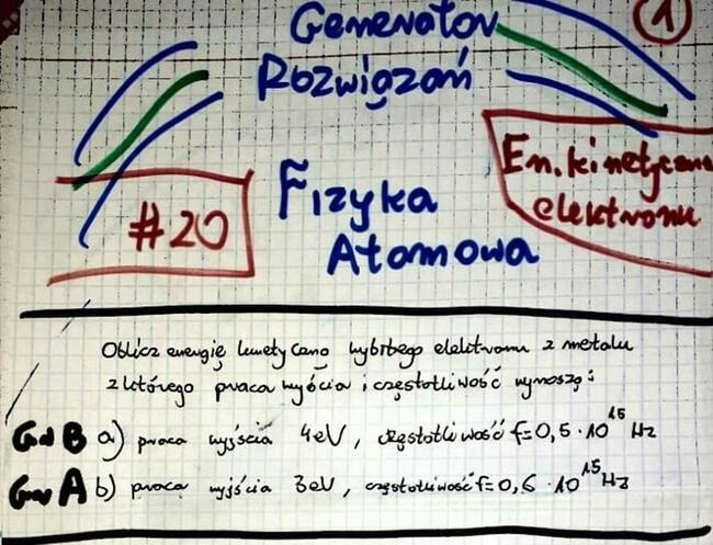 Energia elektronu, barwa światła, długość fali, fotoelekt