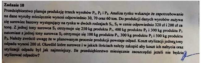 Minimalizacja kosztu zakupu surowca i utylizacji odpadu