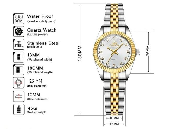 Zegarek damski srebrno złoty z bransoletą Chenxi nowy