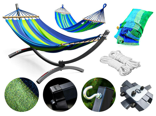 OKAZYJNY ZESTAW Hamak z Drążkiem + Metalowy Stelaż DO 255KG