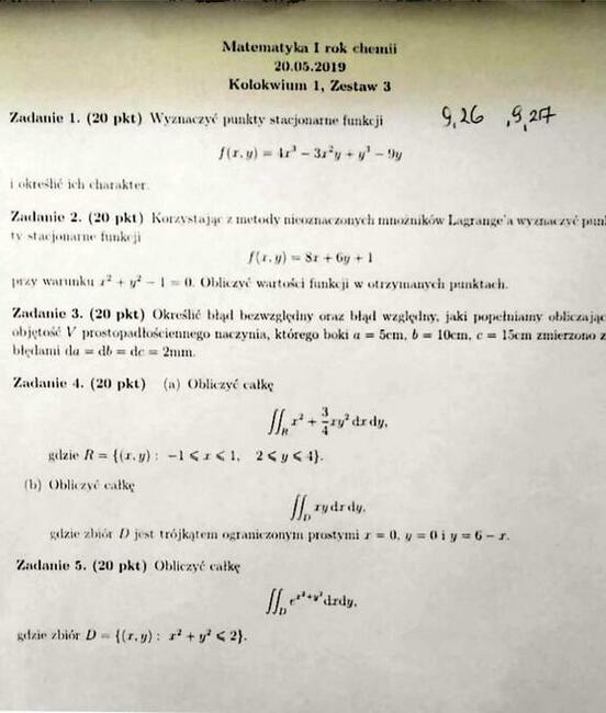 Matematyka I Rok chemii