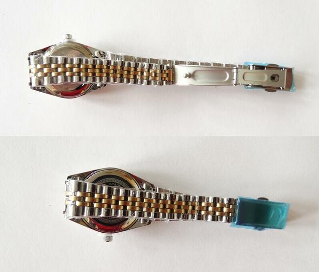 Zegarek damski srebrny złoty datownik z lupą bransoleta stal